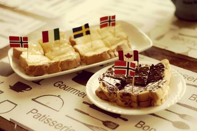 Close-up of cake in plate on table