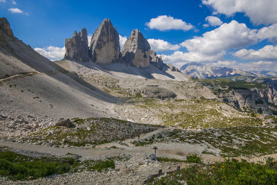 World famous peaks of tre cime di lavaredo national park, unesco world heritage site in dolomites