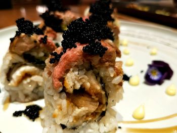 Close-up of food served in plate