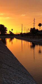 Scenic view of river against sky during sunset