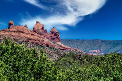 Scenic view of rocky mountains against blue sky