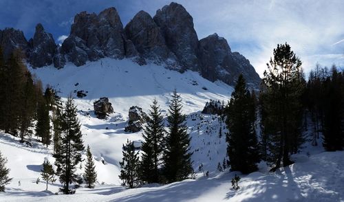 Scenic view of snow covered mountains