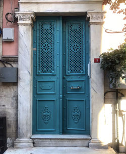 Closed door of building