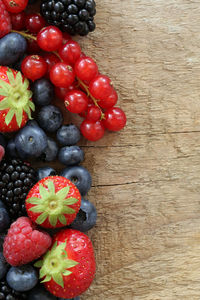 High angle view of strawberries on table