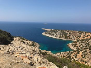 High angle view of sea against clear sky