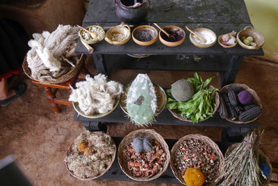 High angle view of food on table