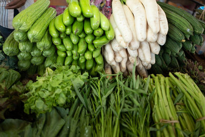 High angle view of vegetables at market stall