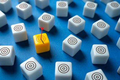 Close-up of dices on table