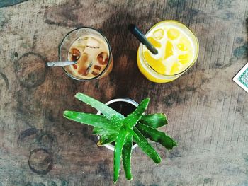 High angle view of drink on table