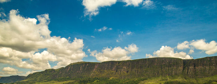 Low angle view of panoramic shot of mountains against sky