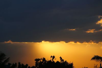 Low angle view of silhouette trees against sky during sunset