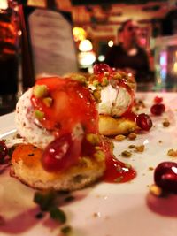 Close-up of served food in plate