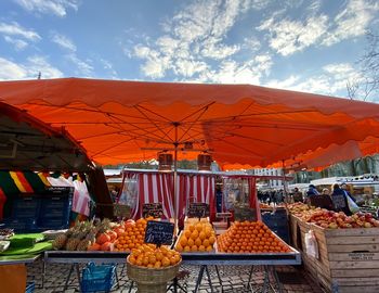 View of market stall against sky