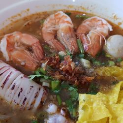 High angle view of meal served in bowl