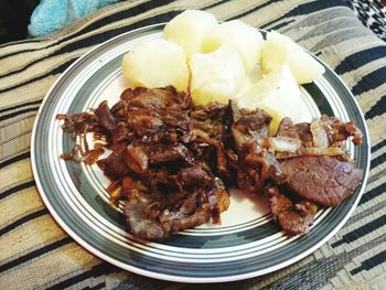 High angle view of meal served in plate