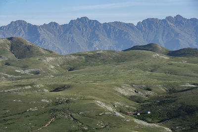 Scenic view of landscape and mountains against sky