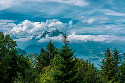 Panoramic view of the mountains at lake lucerne in switzerland.
