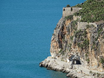 High angle view of rock formation in sea