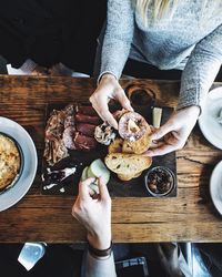 High angle view of food on table