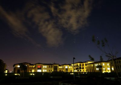 Low angle view of buildings at night