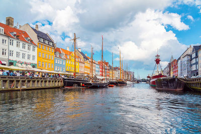 Copenhagen, denmark - june 2016. view of old nyhavn port in the central copenhagen, denmark.