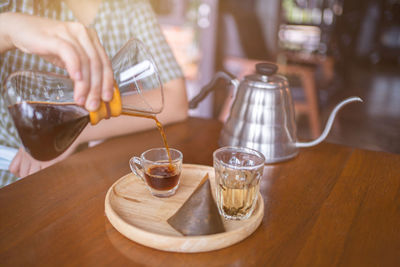 Drip coffee. hot  coffee brew hand making process by professional,preparing for brewing drip coffee.