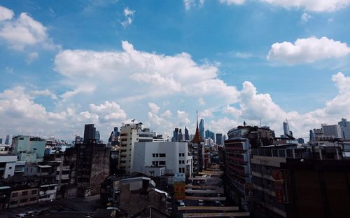 High angle view of buildings against sky