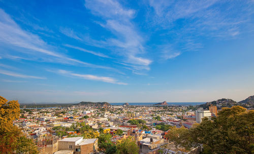 High angle view of townscape against sky