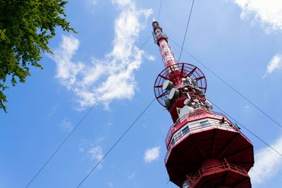 Low angle view of ferris wheel against blue sky