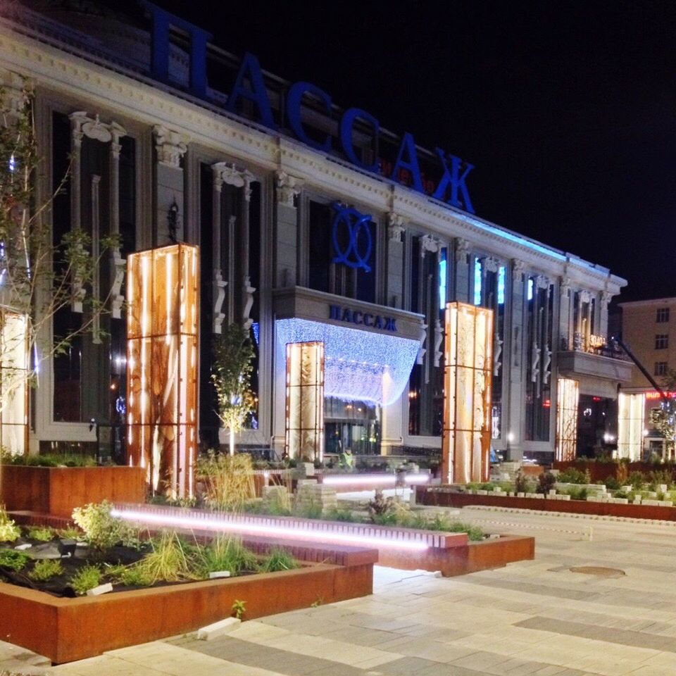 architecture, building exterior, built structure, road, night, illuminated, outdoors, blue, architectural column, facade, history, city life