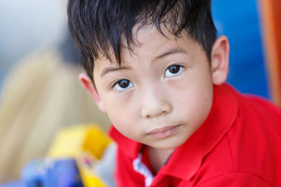 High angle view of boy looking away