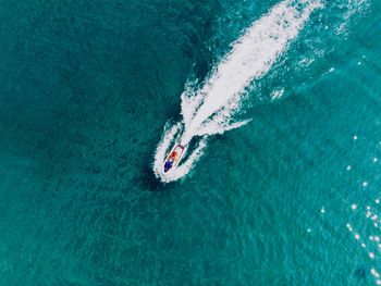 High angle view of boat in sea