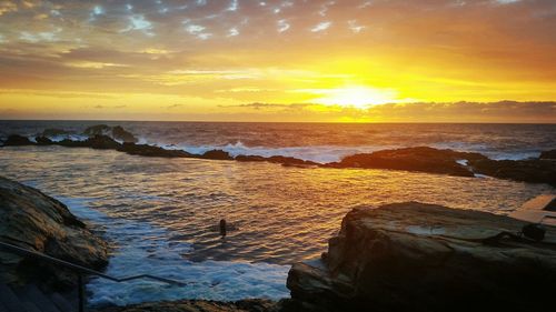 Scenic view of sea against sky at sunset