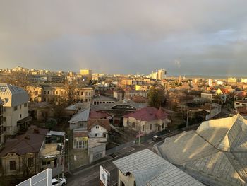 High angle view of townscape against sky