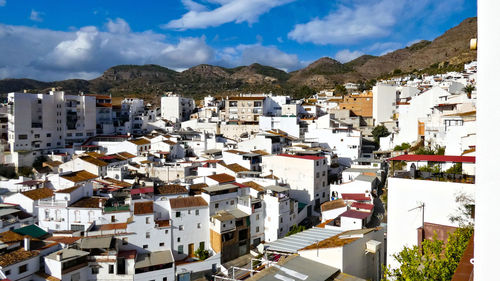 High angle view of townscape against sky