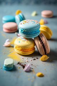 Close-up of macaroons on table