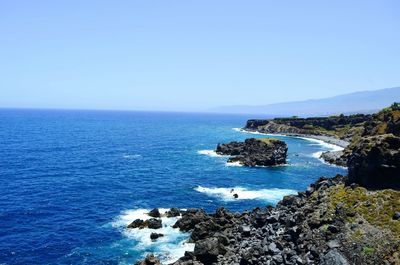 Scenic view of sea against clear sky