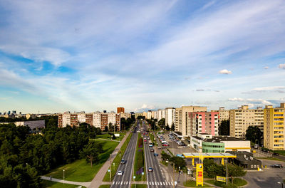 High angle view of city against sky