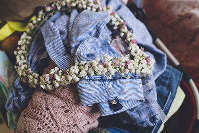 Floral garland on clothes