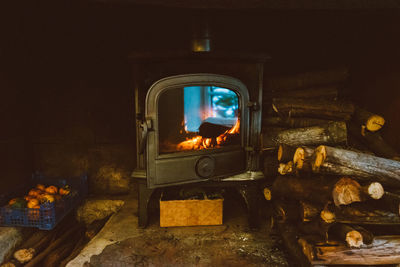 Firewood burning in wood stove