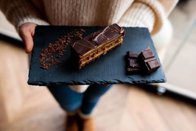 Close-up of chocolate cake on table