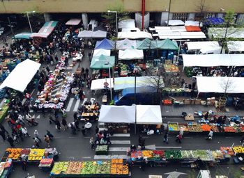 High angle view of crowd at market in city