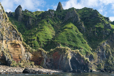 Scenic view of rocks in mountains against sky