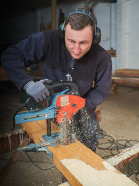 Carpenter working at workshop