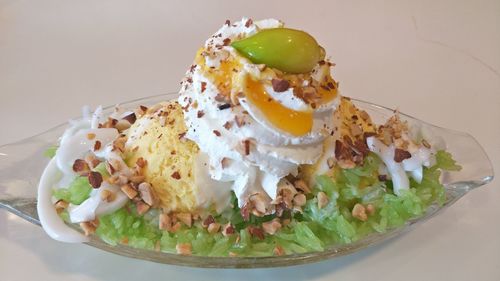 Close-up of dessert served in plate