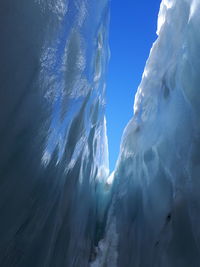 Low angle view of icicles on mountain against sky