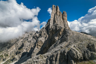 Low angle view of rock formations against sky