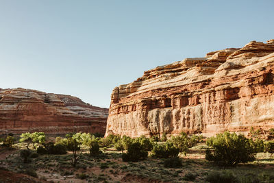 View of rock formation against clear sky