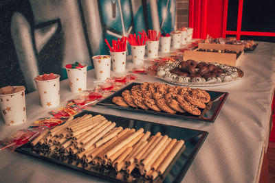 High angle view of food in plate on table