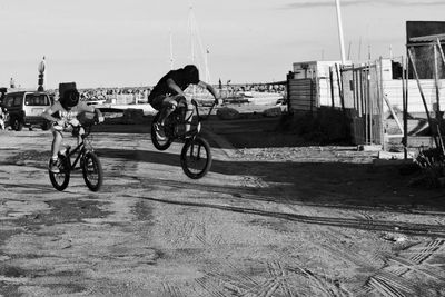 Bicycles on bicycle against sky